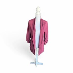 DKNY Foundations 3/4 Ruffled Sleeve Blazer/Jacket Size XS Color is Cabernet